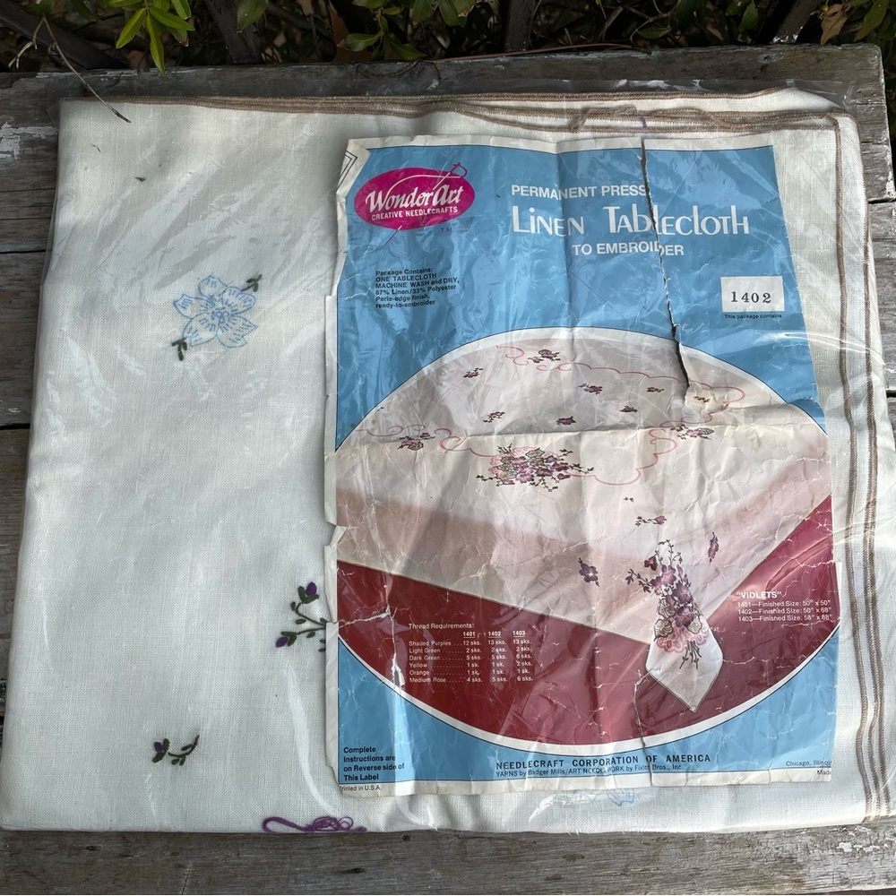 Vintage linen white tablecloth for embroidery work